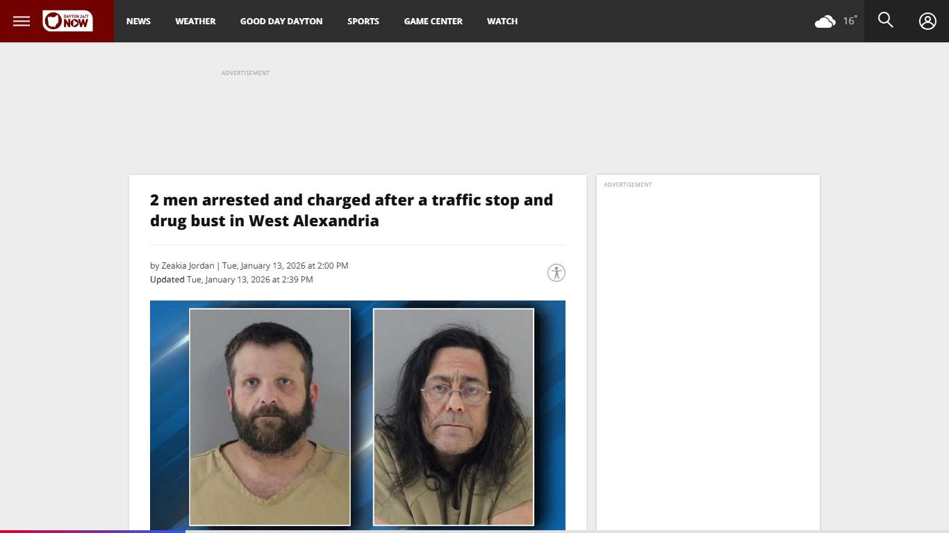 2 men arrested and charged after a traffic stop and drug bust in West Alexandria