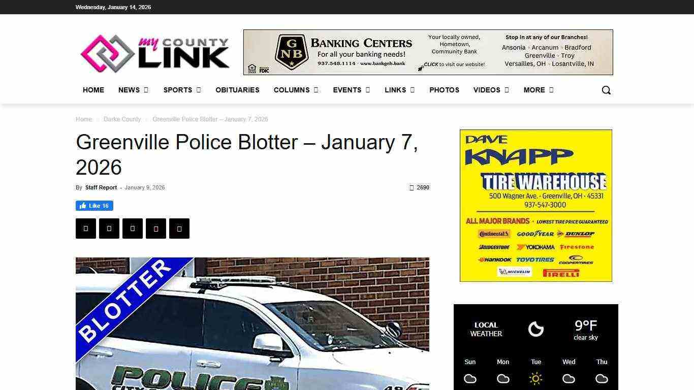 Greenville Police Blotter – January 7, 2026 | My County Link